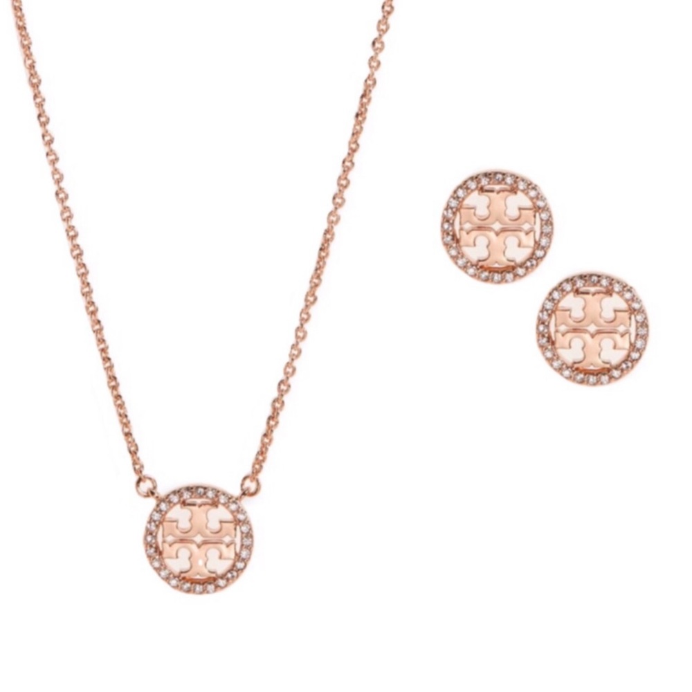 TORY BURCH • Rose Gold Necklace Earrings Set